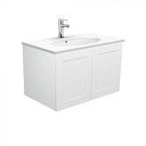 Fienza 750mm Rotondo Top With Mila Cabinet Wall Hung - Satin White Right Hand Draws